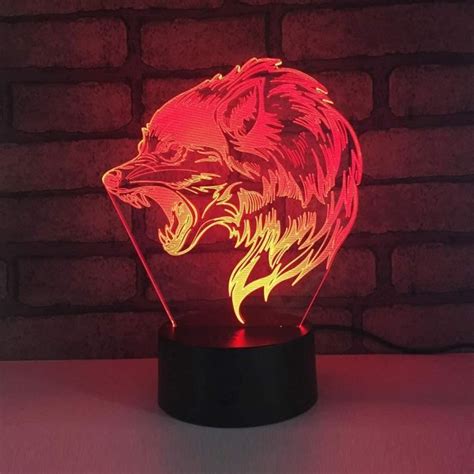 D Loup Led Lampe D Illusion Optique Lampe Lumi Re De Nuit Avec C Ble