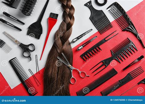 Flat Lay Composition With Hair Salon Tools Stock Photo Image Of