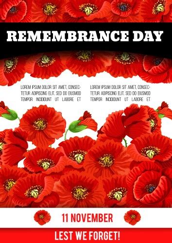 11 November Poppy Remembrance Day Card Royalty Free Vector