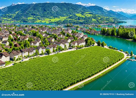 Villette Village Situated On Bank Of Geneva Lake In Switzerland Made