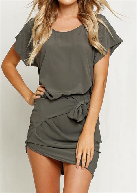 Solid Ruffled Knot Bodycon Mini Dress Fairyseason