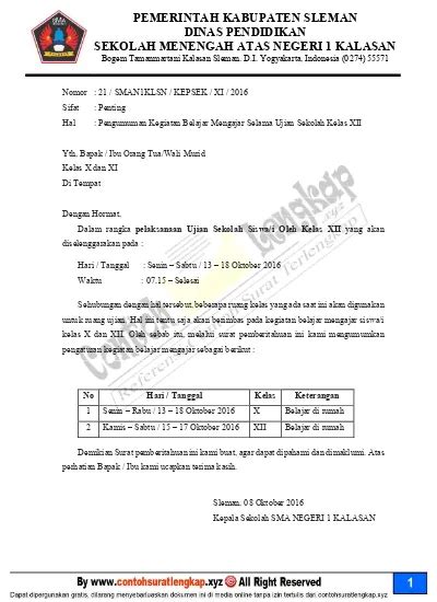 Detail Contoh Surat Pemberitahuan Ujian Sekolah Koleksi Nomer 46