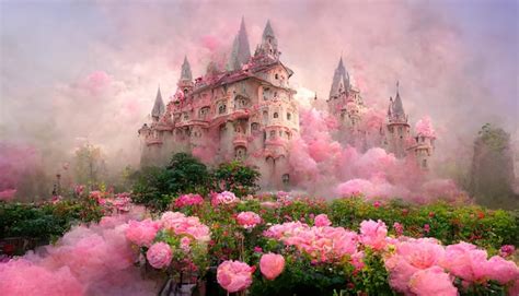 Premium Photo Magical Unusual Fairytale Palaces Flower Beds With Roses