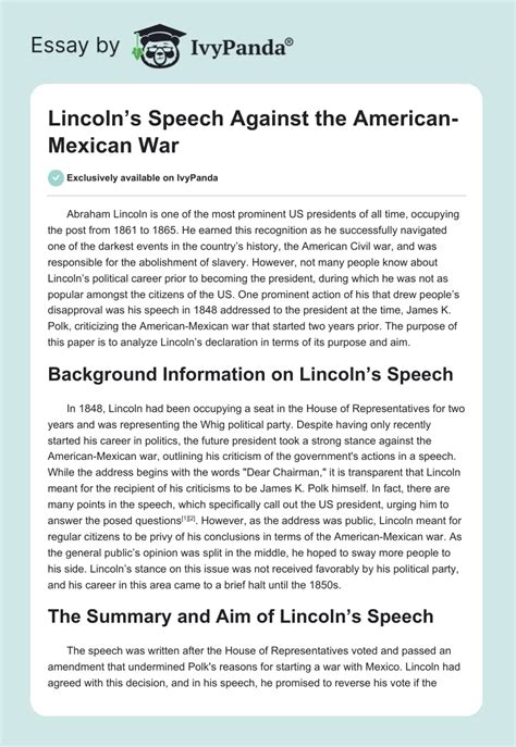 Lincoln S Speech Against The American Mexican War 671 Words Essay