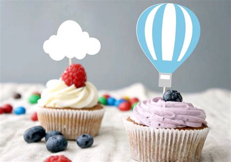 Hot Air Balloon Cupcake Toppers Baby Shower Cupcake Toppers Etsy