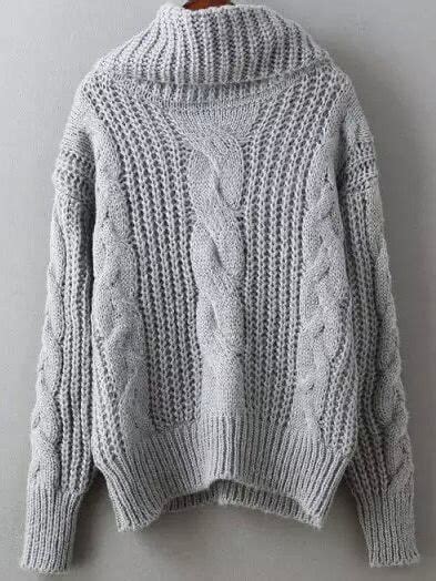 Grey High Neck Cable Knit Sweater Shein Sheinside