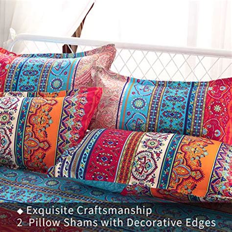 4 Pcs Bohemian Striped Bed Sheets Set Queen Size Exotic Orange Red Aqua Boho Printed Bedding Set