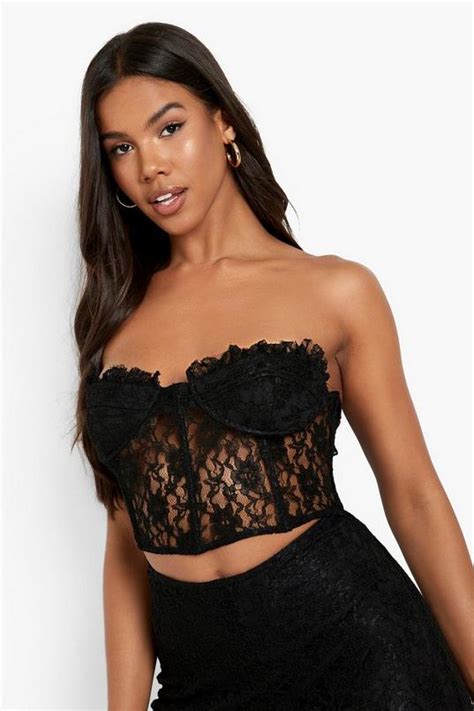 Boned Ruffle Edge Lace Corset Boohoo Uk