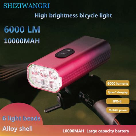 10000mAh 6 Led Bicycle Bike Light Front Waterproof 6000LM Flashlight