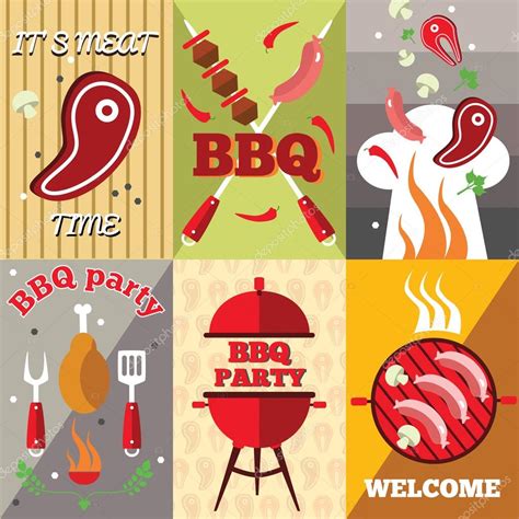 Bbq Flat Poster Set Stock Illustration by ©Mogil #109326094