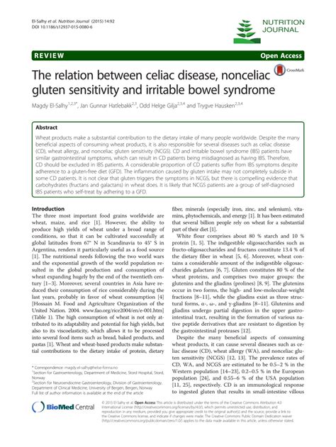 Pdf The Relation Between Celiac Disease Nonceliac Gluten Sensitivity And Irritable Bowel Syndrome