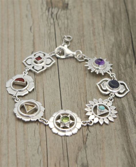 Seven Chakras Charm Bracelet Sterling Silver Chakra Jewelry Silver