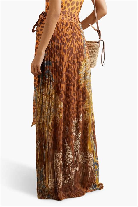 PATBO Margot Pleated Printed Crepe De Chine Maxi Wrap Skirt THE OUTNET