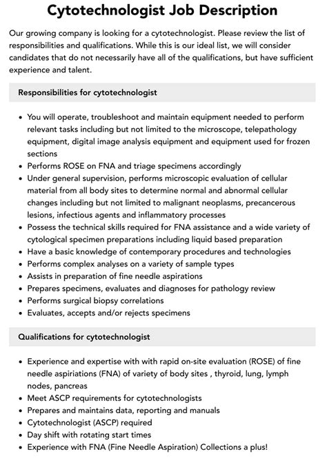 Cytotechnologist Job Description | Velvet Jobs