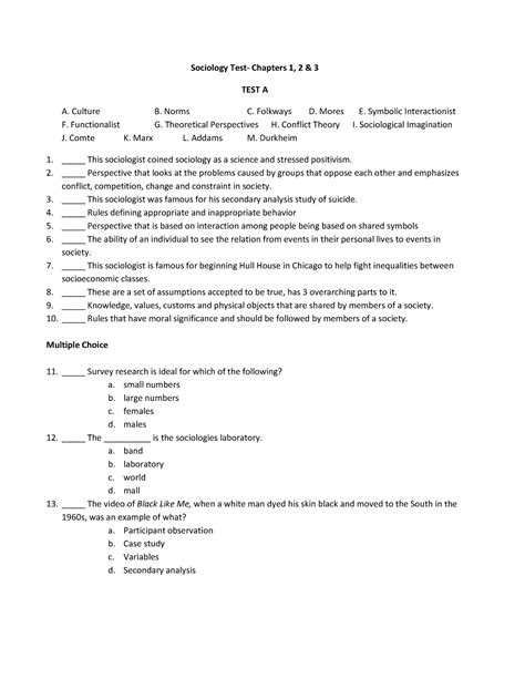 Sociology Chapters 1-3 Test: Culture Norms Theoretical Perspectives and