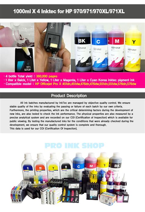 Refill Ink For Hp Inktec Ml Color Pigment Ink Set