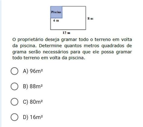 Uma Piscina Quadrada Foi Constru Da Num Terreno Retangular Conforme