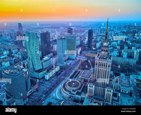 WARSAW POLAND APRIL 07 2019 Beautiful Panoramic Aerial Drone View