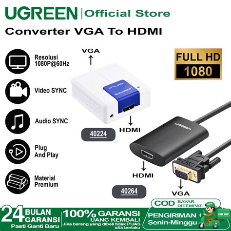 Jual UGREEN Converter VGA To HDMI Dan HDMI To VGA Full HD 1080p With