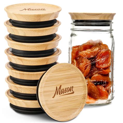 Pack Bamboo Mason Jar Lids Wide Mouth Crown Shaped Natural Wooden