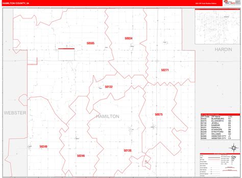 Hamilton County, IA Zip Code Wall Map Red Line Style by MarketMAPS ...