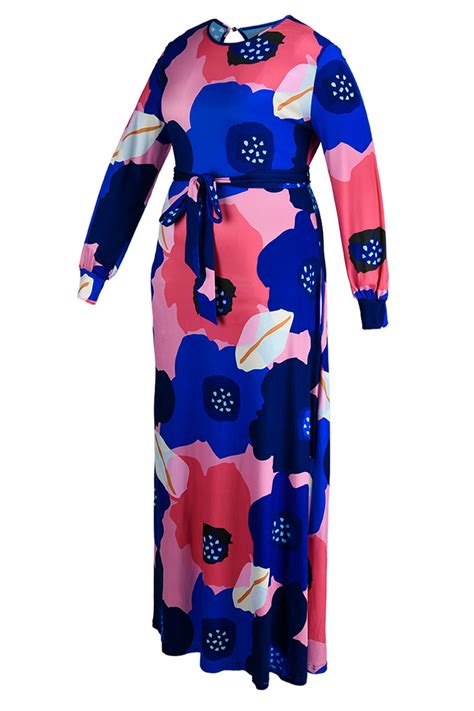 Wholesale Yellow Casual Print Bandage Patchwork O Neck Straight Plus Size Dresses K57436 3 Online