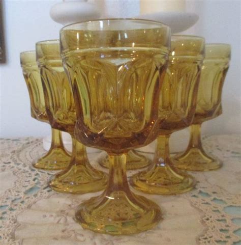 Vintage Anchor Hocking Fairfield Honey Amber Goblets Set Of 6