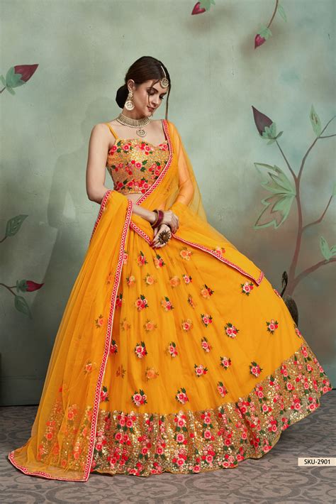 Buy Mustuard Color Net Sequins Wedding Lehenga In Uk Usa And Canada