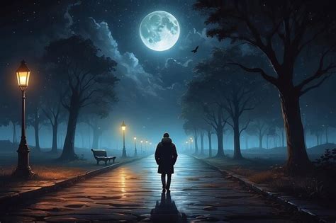 Walk Alone At Lonely Night Premium Ai Generated Image