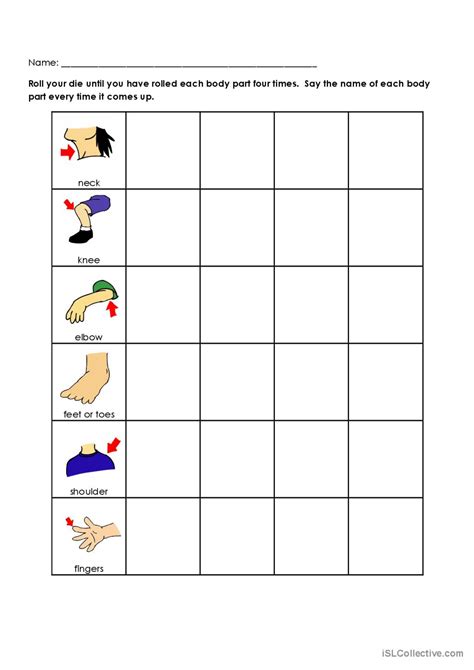 Parts Of The Body Dice Game English Esl Worksheets Pdf And Doc