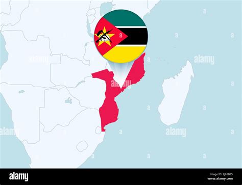 Africa with selected Mozambique map and Mozambique flag icon. Vector ...