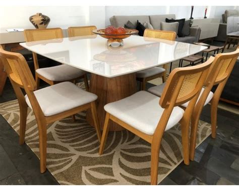 Conjunto Mesa De Jantar Quadrada 1 35m DRIELE 6 Cadeiras YANIS 103