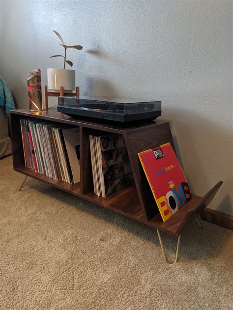 Mid Century Modern Walnut Record Player Stand Long Casecrafts