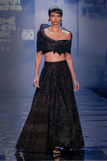 Buy Black Silk Organza Embroidered Tonal Cord Raat And Sequin Lehenga