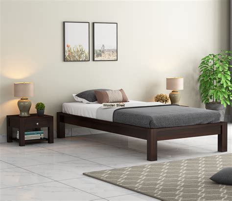 Buy Hout Single Bed Without Storage Walnut Finish Online In India At