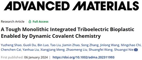 王双飞院士团队 Adv Mater：一种摩擦电生物塑料中国聚合物网科教新闻