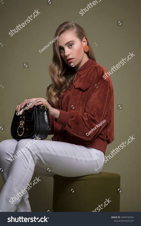 Cute Blonde Model Sitting Wearing Stylish Stock Photo Shutterstock