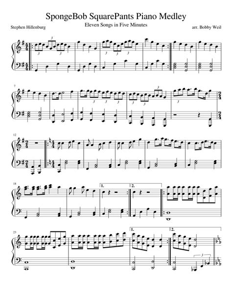 Spongebob Piano Medley Sheet Music For Piano Download Free In Pdf Or Midi