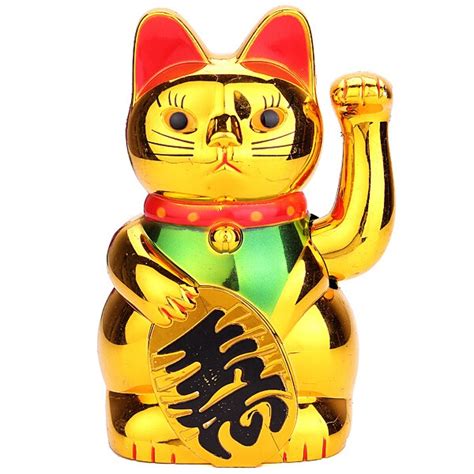 Figura De Gato Dourado Da Sorte Chinesa Acenando Com O Braço Em