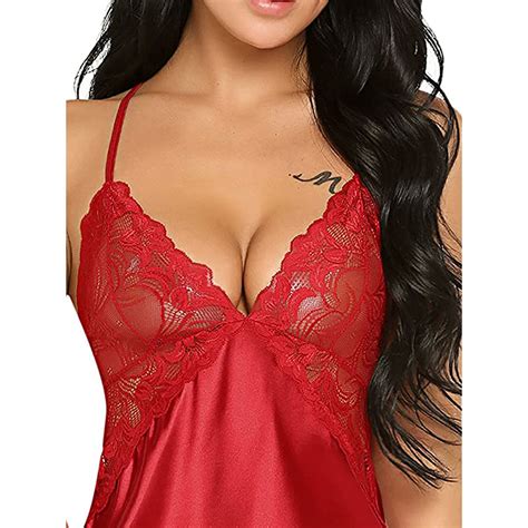 Buy FIMS Women Red Satin Babydoll Lingerie Nightwear Dress With Brief