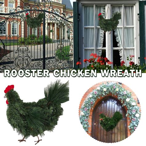 Rooster Chicken Wreath Christmas Artificial Pine Wreath For Front Door