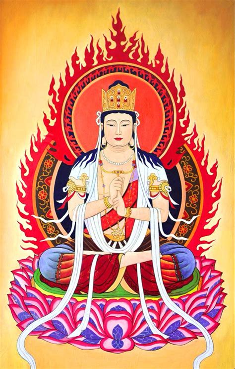 The Buddha Is Sitting On Fire With His Hands Clasped In Front Of Him