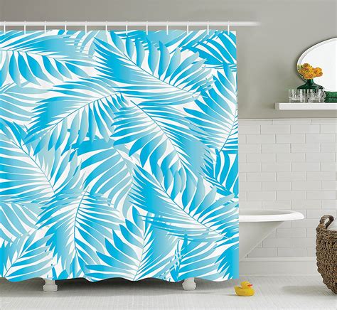 Leaves Decor Shower Curtain Set By Miami Style Tropical Aquatic Palm