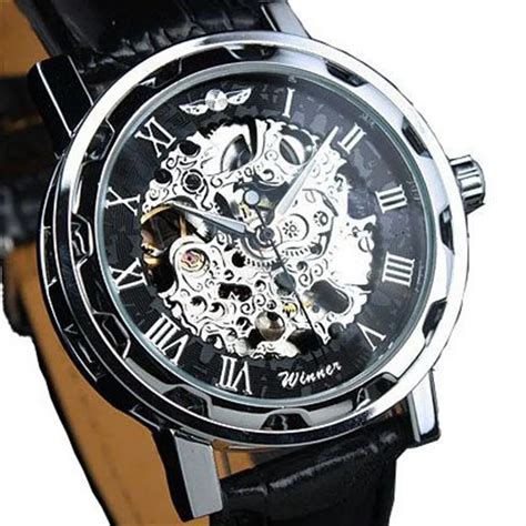 Qualité Gagnant Watch Vintage Skeleton Transparent Wheel Gear Totem