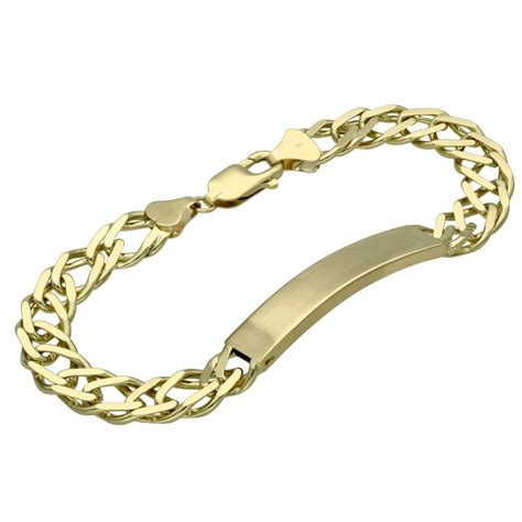 Mens 9ct Yellow Gold Double Curb Identity Bracelet Miltons Diamonds