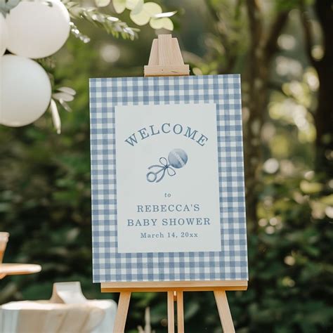 classic blue gingham boy baby shower  sign baby shower boy