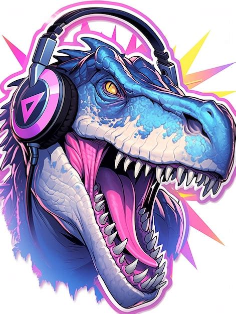 Premium Photo A Close Up Of A Dinosaur With Headphones On And A