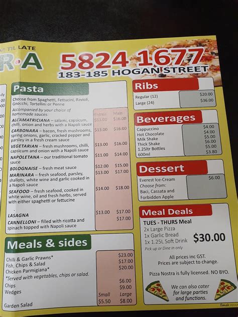 Menu At Pizza Nostra Restaurant Tatura