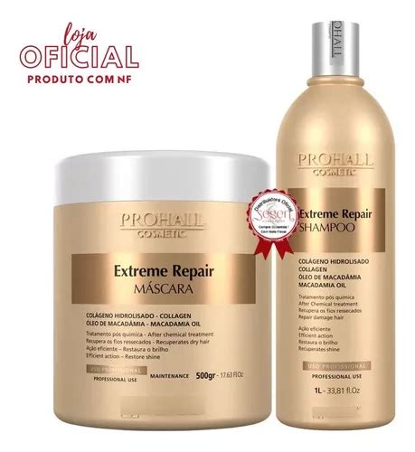 Kit Prohall Extreme Repair Máscara Nutrição 500g Shampoo 1l Frete grátis