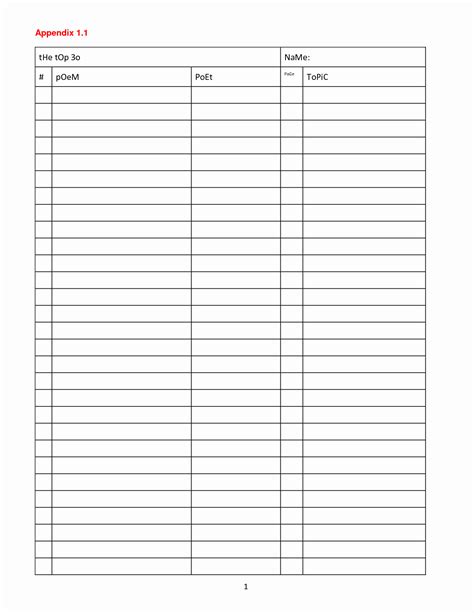 Blank 10 Column Worksheet Template Letter Example Template